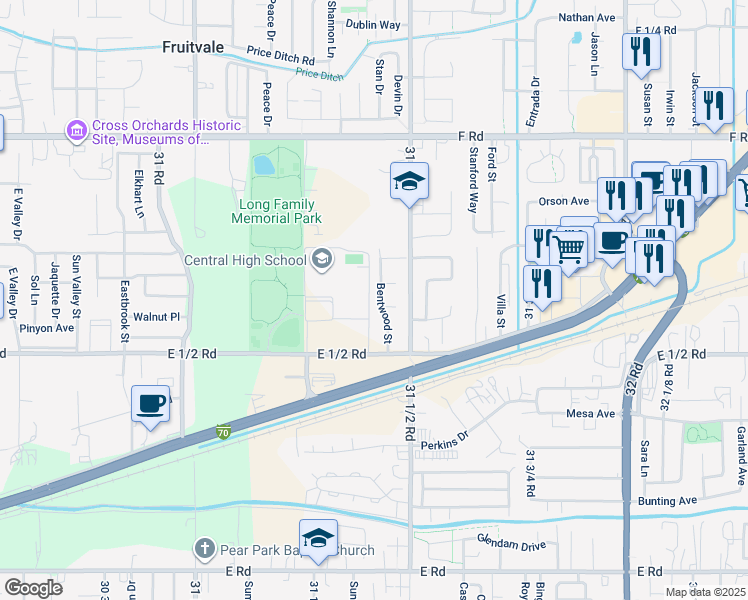 map of restaurants, bars, coffee shops, grocery stores, and more near 559 Bentwood Street in Grand Junction