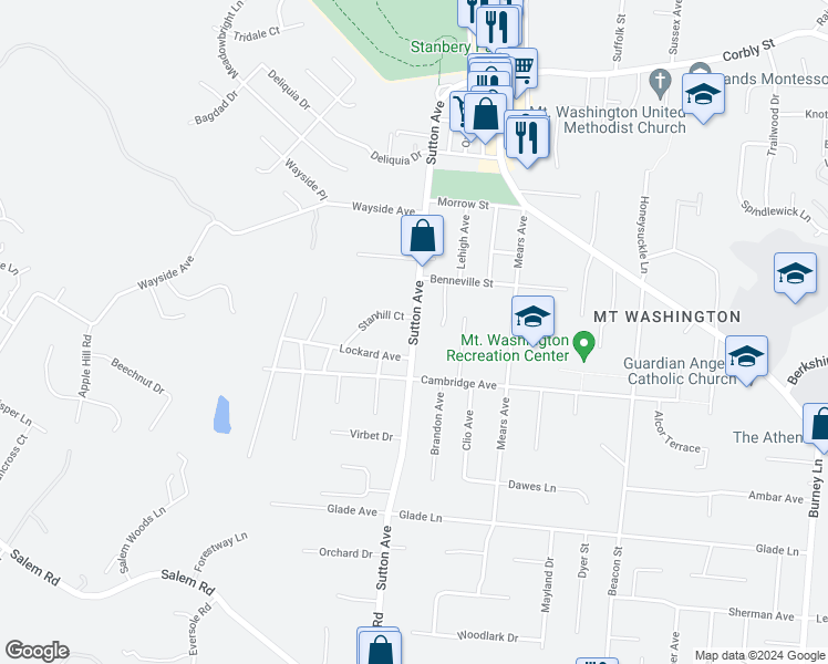 map of restaurants, bars, coffee shops, grocery stores, and more near 1808 Sutton Road in Cincinnati