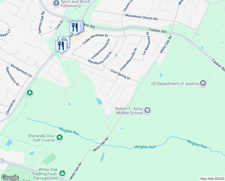map of restaurants, bars, coffee shops, grocery stores, and more near 109 Radford Court in Stephens City