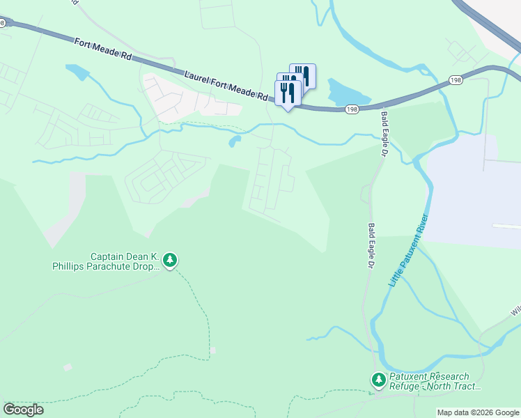 map of restaurants, bars, coffee shops, grocery stores, and more near 345 Alluvium Drive in Laurel
