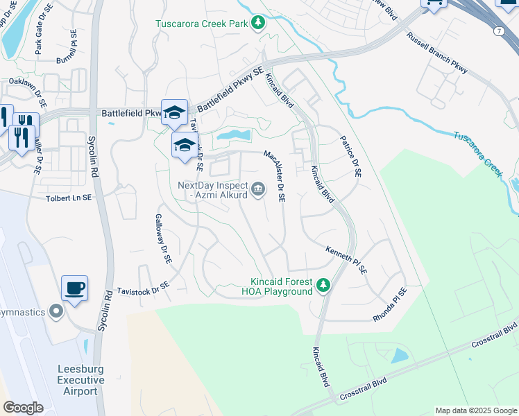 map of restaurants, bars, coffee shops, grocery stores, and more near 711 Godfrey Court Southeast in Leesburg