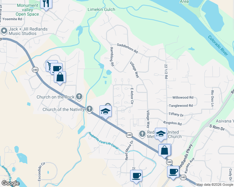 map of restaurants, bars, coffee shops, grocery stores, and more near 9 Rhine Court in Grand Junction
