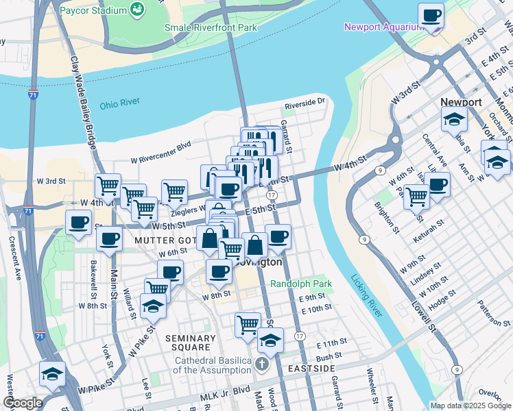 map of restaurants, bars, coffee shops, grocery stores, and more near 114 Legacy Way in Covington