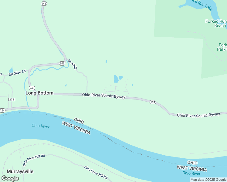 map of restaurants, bars, coffee shops, grocery stores, and more near 62076 Ohio 124 in Long Bottom