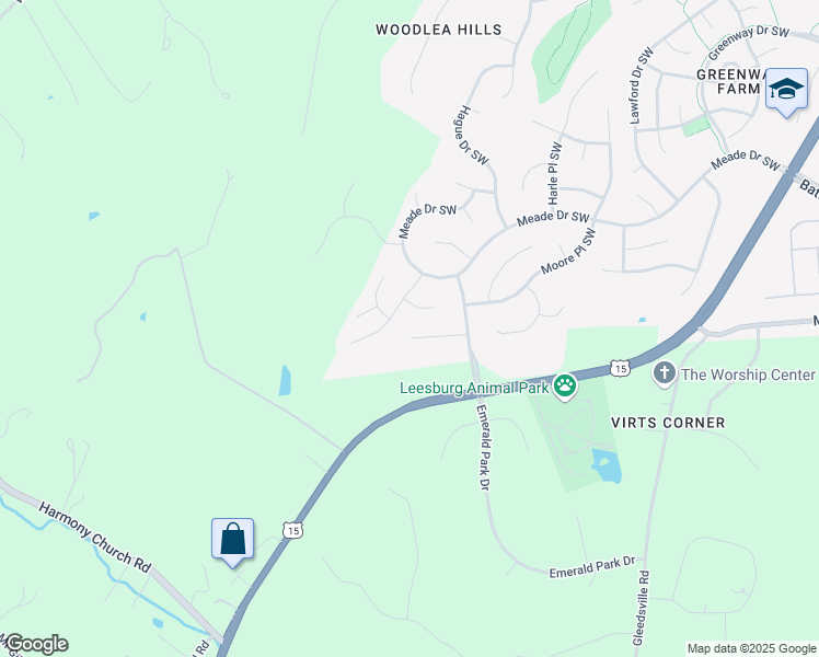 map of restaurants, bars, coffee shops, grocery stores, and more near 614 Jacob Court Southwest in Leesburg