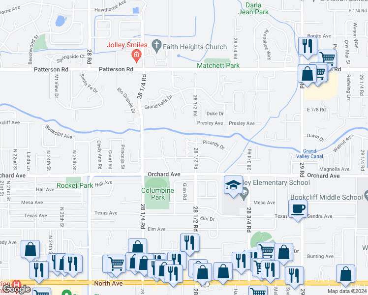 map of restaurants, bars, coffee shops, grocery stores, and more near 568 28 1/2 Road in Grand Junction