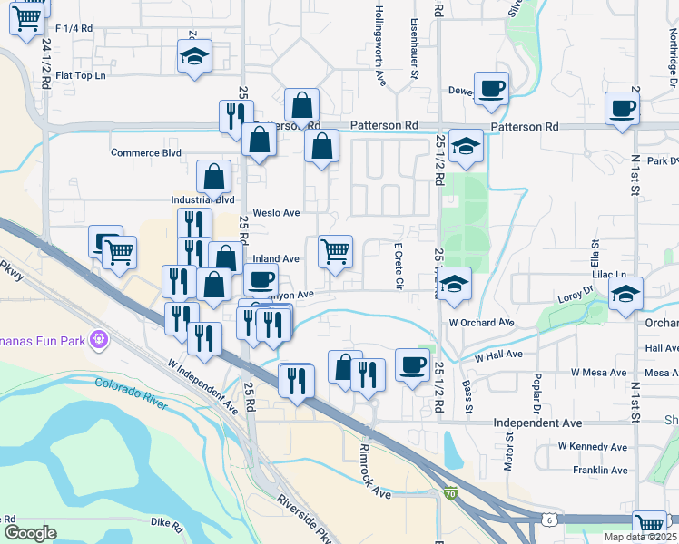map of restaurants, bars, coffee shops, grocery stores, and more near 568 South Commercial Drive in Grand Junction