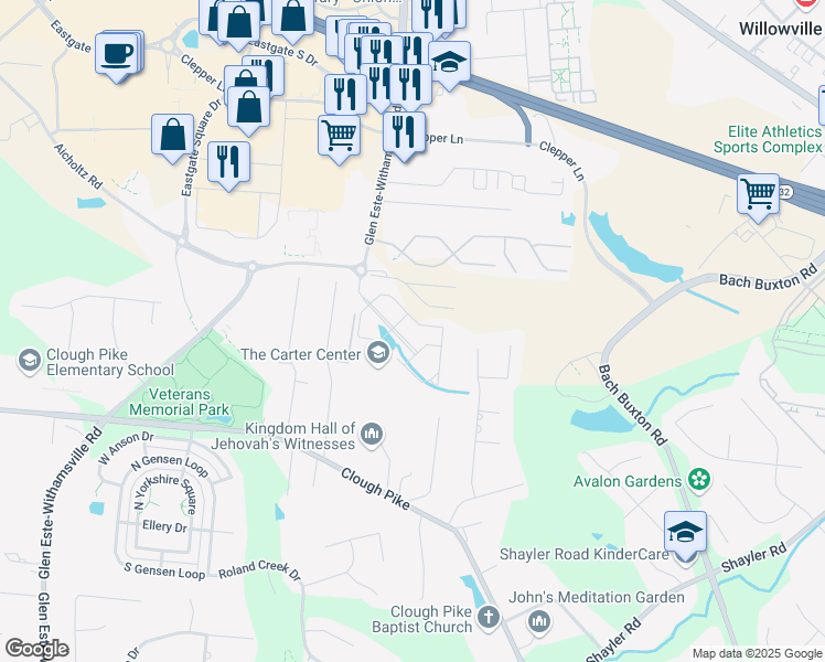 map of restaurants, bars, coffee shops, grocery stores, and more near 4342 Glen Este-Withamsville Road in Cincinnati