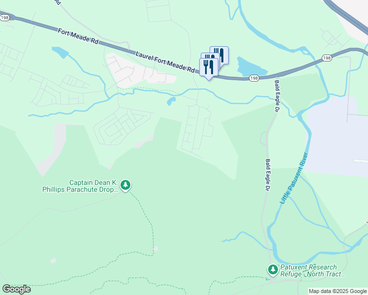 map of restaurants, bars, coffee shops, grocery stores, and more near 331 Alluvium Drive in Laurel