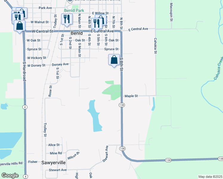 map of restaurants, bars, coffee shops, grocery stores, and more near in Benld