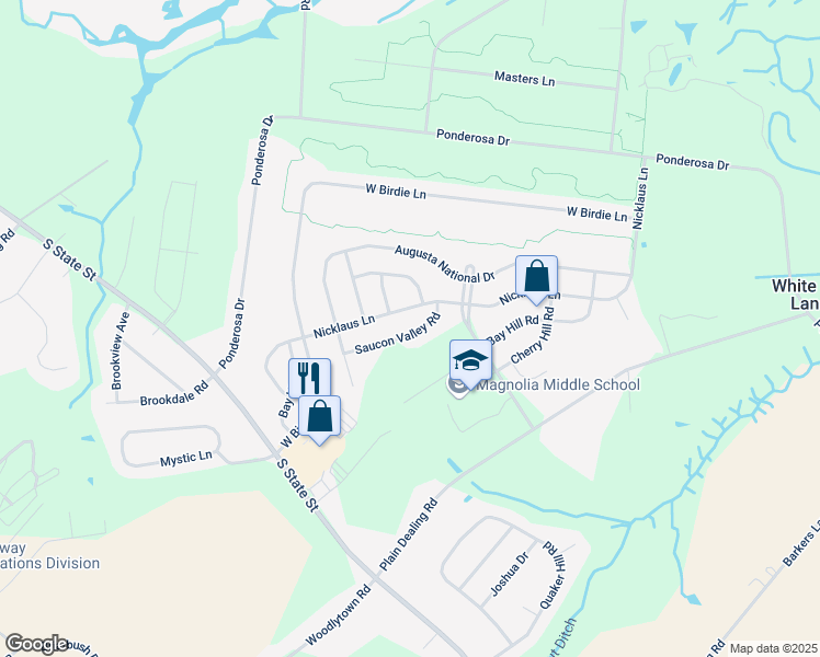 map of restaurants, bars, coffee shops, grocery stores, and more near 194 Nicklaus Lane in Magnolia