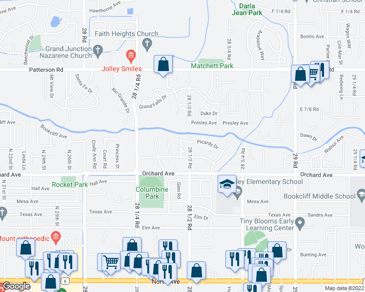 map of restaurants, bars, coffee shops, grocery stores, and more near 568 28 1/2 Road in Grand Junction