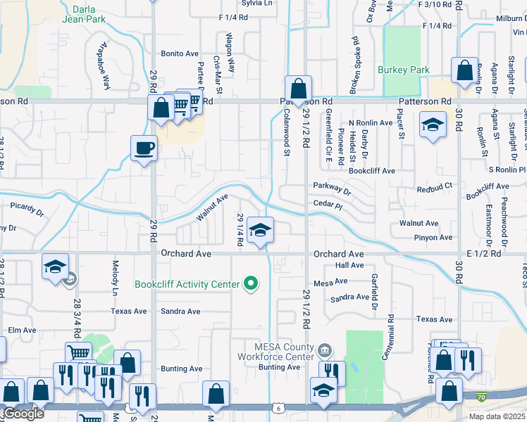 map of restaurants, bars, coffee shops, grocery stores, and more near 566 Garfield Drive in Grand Junction