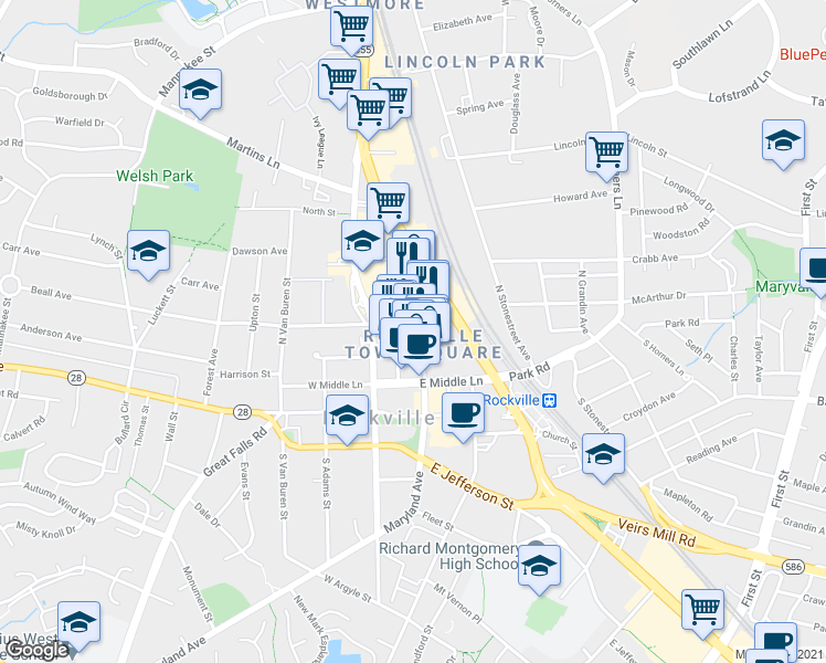 map of restaurants, bars, coffee shops, grocery stores, and more near 101 Independence Avenue Southeast in Washington