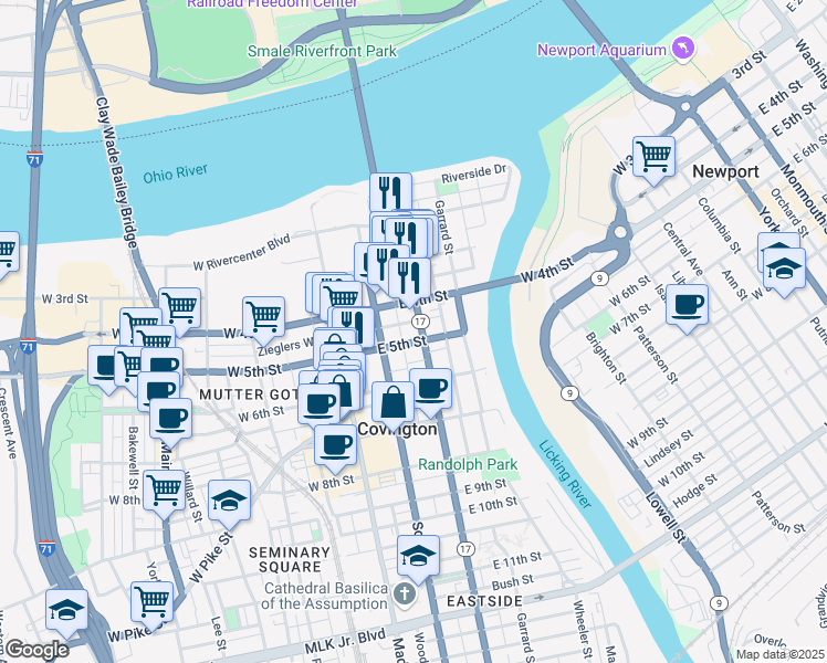 map of restaurants, bars, coffee shops, grocery stores, and more near 114 Legacy Way in Covington