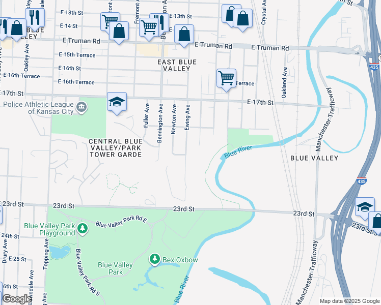 map of restaurants, bars, coffee shops, grocery stores, and more near 1908 Cambridge Avenue in Kansas City