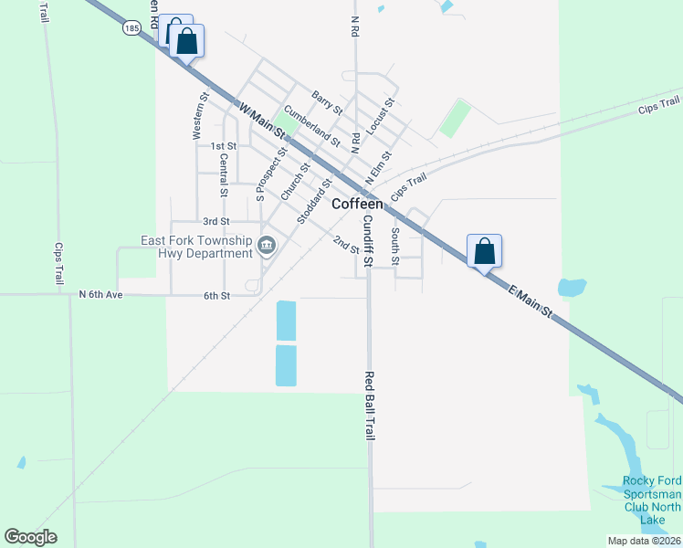 map of restaurants, bars, coffee shops, grocery stores, and more near 7 Moore Lane in Coffeen