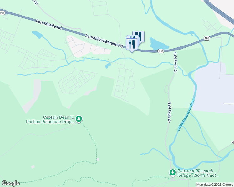 map of restaurants, bars, coffee shops, grocery stores, and more near 333 Alluvium Drive in Laurel