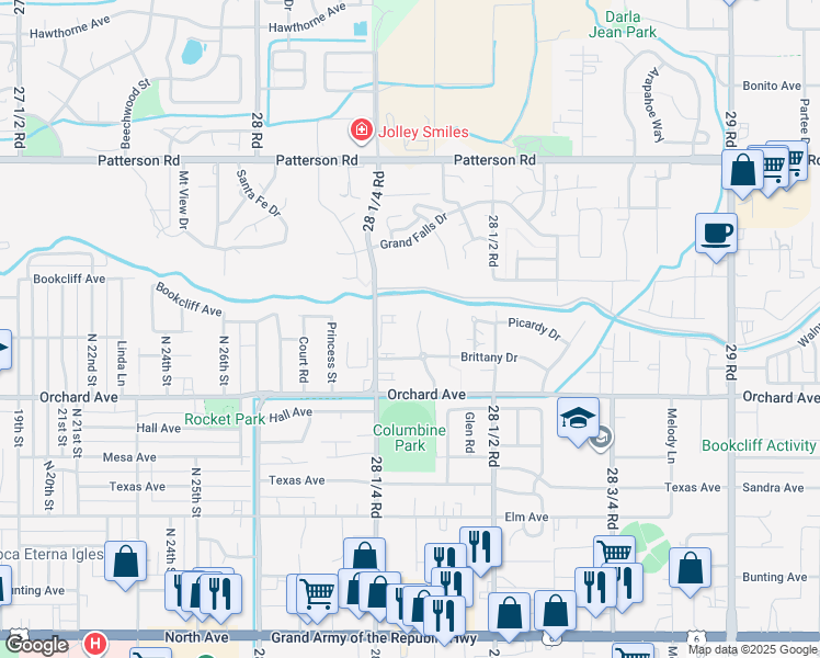 map of restaurants, bars, coffee shops, grocery stores, and more near 567 Garden Grove Court in Grand Junction