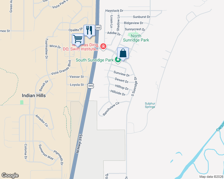 map of restaurants, bars, coffee shops, grocery stores, and more near 969 Hilltop Court in Carson City