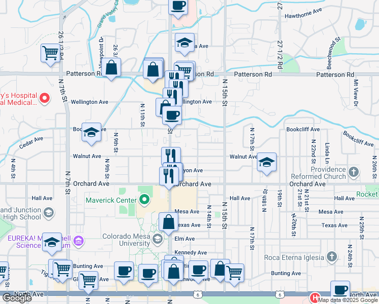 map of restaurants, bars, coffee shops, grocery stores, and more near 2125 North 13th Street in Grand Junction