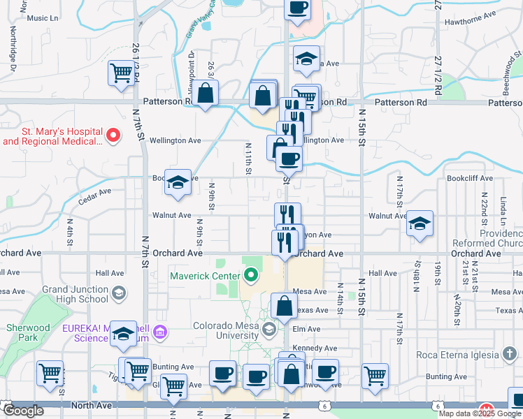 map of restaurants, bars, coffee shops, grocery stores, and more near 2150 College Place in Grand Junction