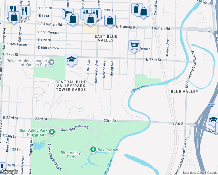map of restaurants, bars, coffee shops, grocery stores, and more near 1837 Newton Avenue in Kansas City