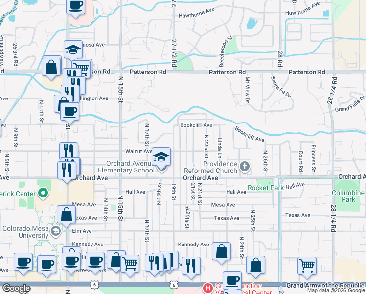 map of restaurants, bars, coffee shops, grocery stores, and more near 2123 North 21st Street in Grand Junction