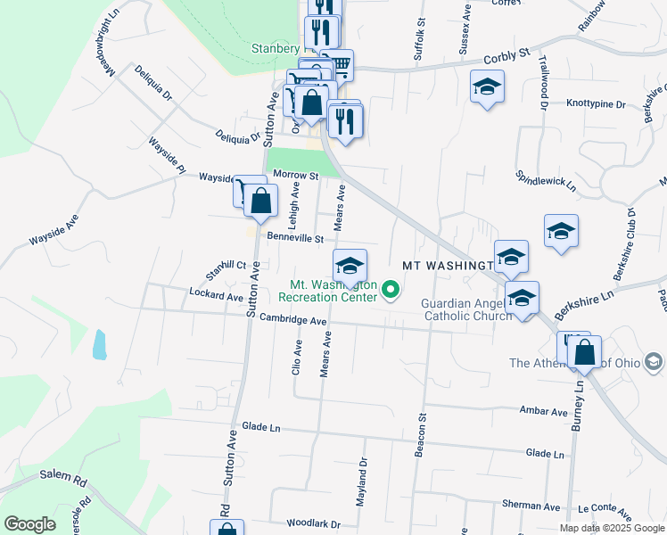 map of restaurants, bars, coffee shops, grocery stores, and more near 1809 Mears Avenue in Cincinnati