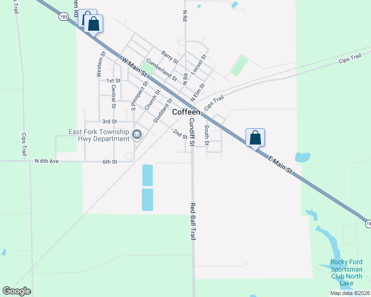 map of restaurants, bars, coffee shops, grocery stores, and more near 7 Moore Lane in Coffeen