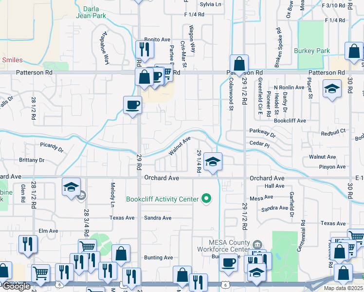 map of restaurants, bars, coffee shops, grocery stores, and more near 2912 Walnut Ave in Grand Junction