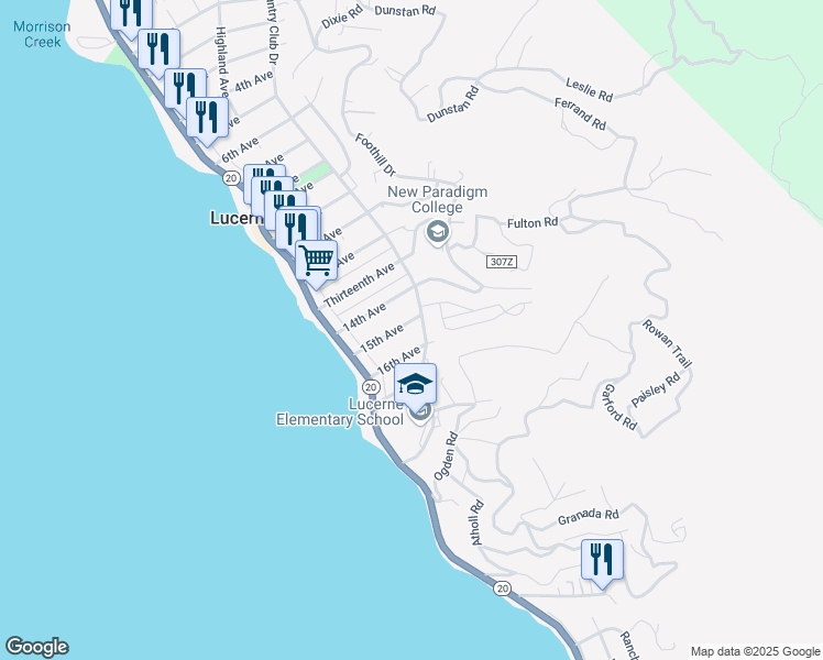 map of restaurants, bars, coffee shops, grocery stores, and more near 6479 15th Avenue in Lucerne