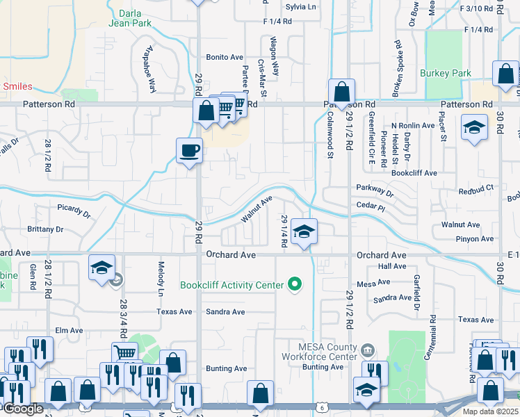 map of restaurants, bars, coffee shops, grocery stores, and more near 2912 Walnut Ave in Grand Junction