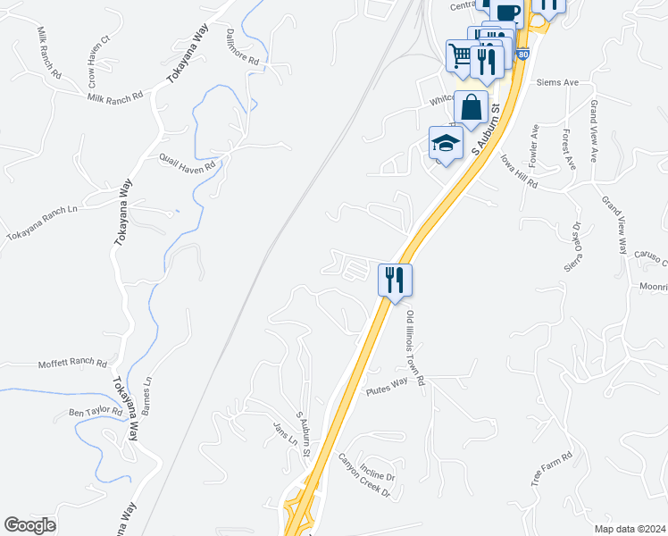 map of restaurants, bars, coffee shops, grocery stores, and more near 1306 Oak Ridge Drive in Colfax