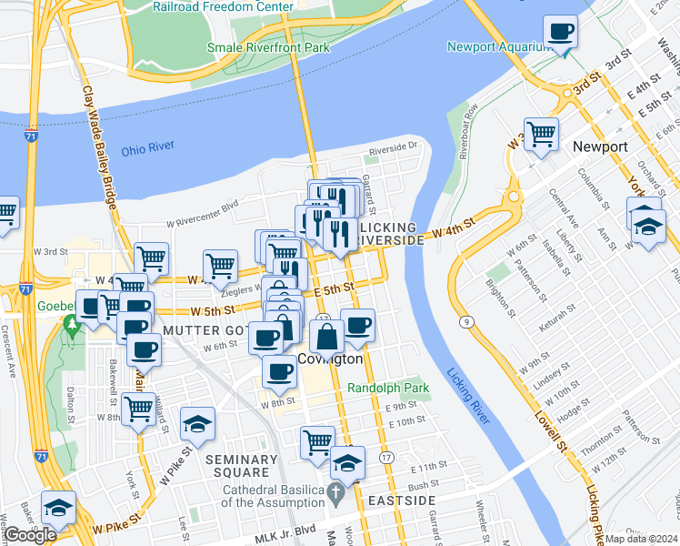 map of restaurants, bars, coffee shops, grocery stores, and more near 114 Legacy Way in Covington