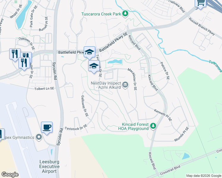 map of restaurants, bars, coffee shops, grocery stores, and more near 675 McLeary Square Southeast in Leesburg