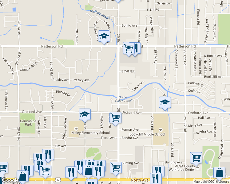 map of restaurants, bars, coffee shops, grocery stores, and more near 571 29 Road in Grand Junction