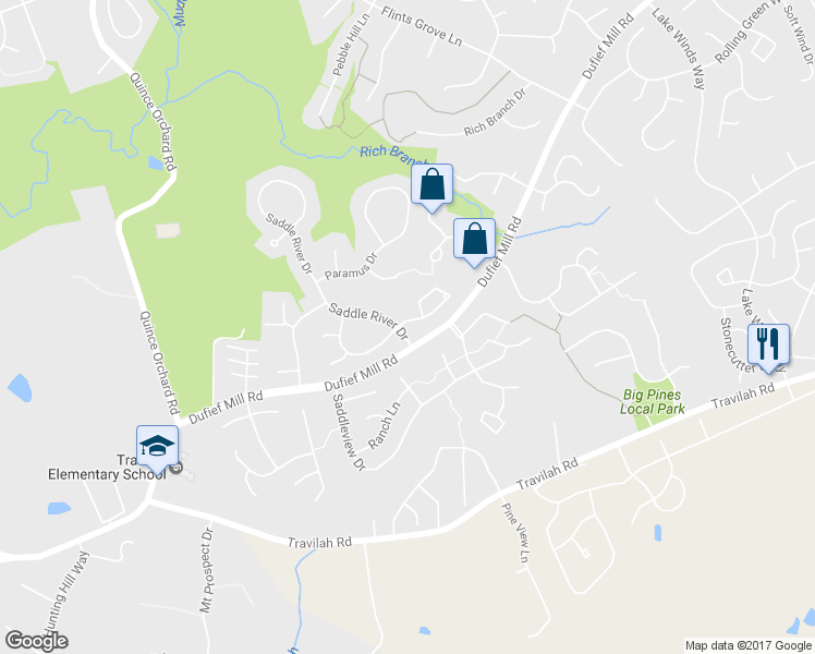 map of restaurants, bars, coffee shops, grocery stores, and more near 14005 Saddle River Drive in North Potomac