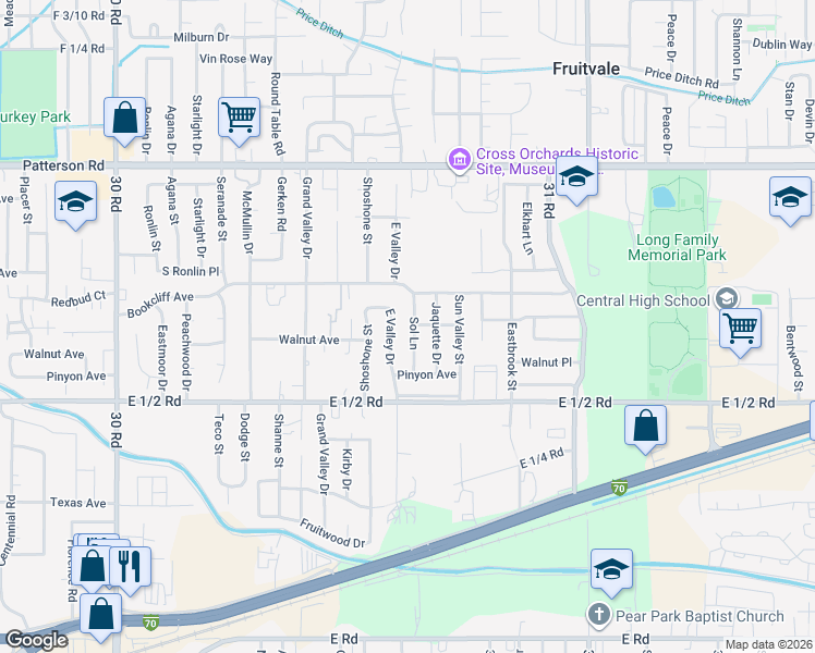 map of restaurants, bars, coffee shops, grocery stores, and more near 565 Sol Lane in Grand Junction