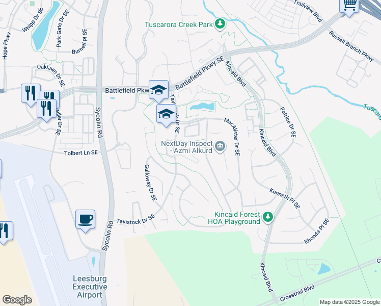 map of restaurants, bars, coffee shops, grocery stores, and more near 668 McLeary Square Southeast in Leesburg
