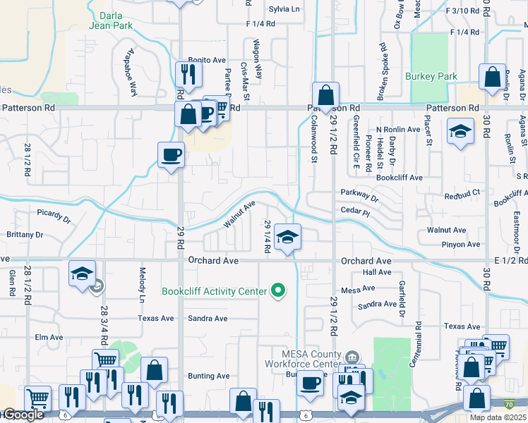 map of restaurants, bars, coffee shops, grocery stores, and more near 567 29 1/4 Road in Grand Junction