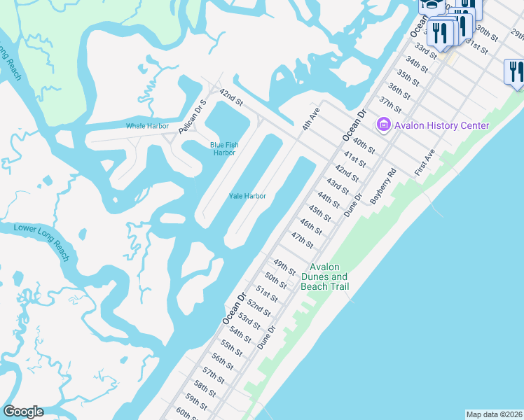 map of restaurants, bars, coffee shops, grocery stores, and more near 4725 4th Avenue in Avalon