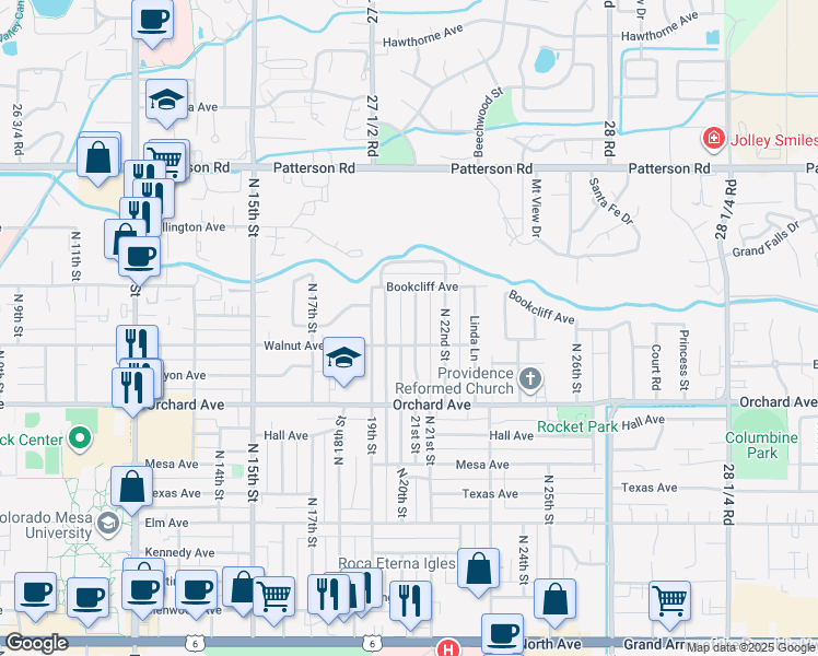 map of restaurants, bars, coffee shops, grocery stores, and more near 2123 North 21st Street in Grand Junction