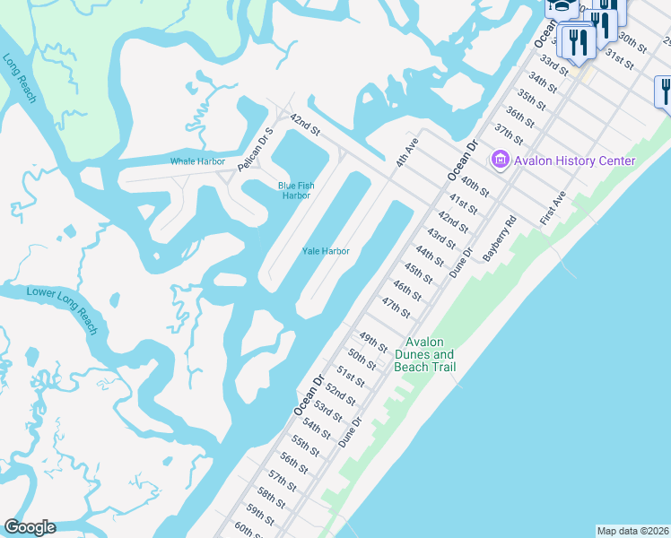 map of restaurants, bars, coffee shops, grocery stores, and more near 4725 4th Avenue in Avalon