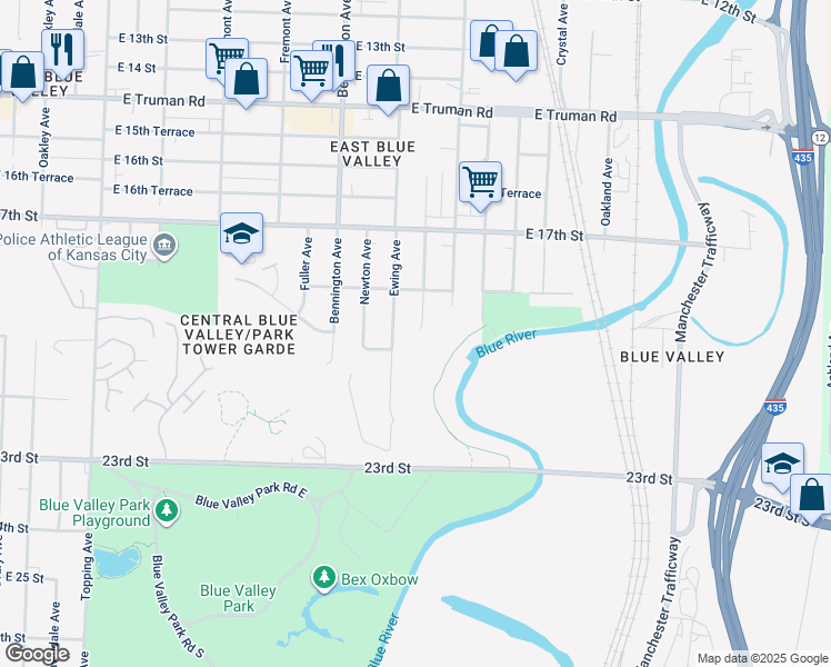 map of restaurants, bars, coffee shops, grocery stores, and more near 1908 Cambridge Avenue in Kansas City