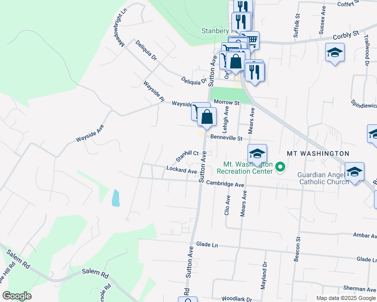 map of restaurants, bars, coffee shops, grocery stores, and more near 6044 Stanhill Court in Cincinnati