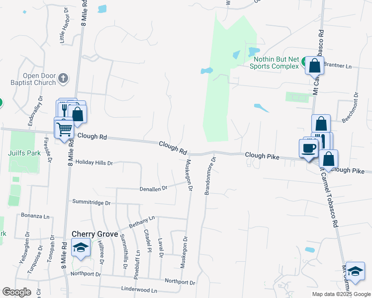 map of restaurants, bars, coffee shops, grocery stores, and more near 8660 Clough Pike in Cincinnati