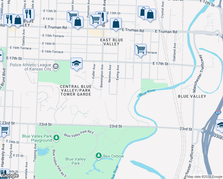 map of restaurants, bars, coffee shops, grocery stores, and more near 1837 Newton Avenue in Kansas City