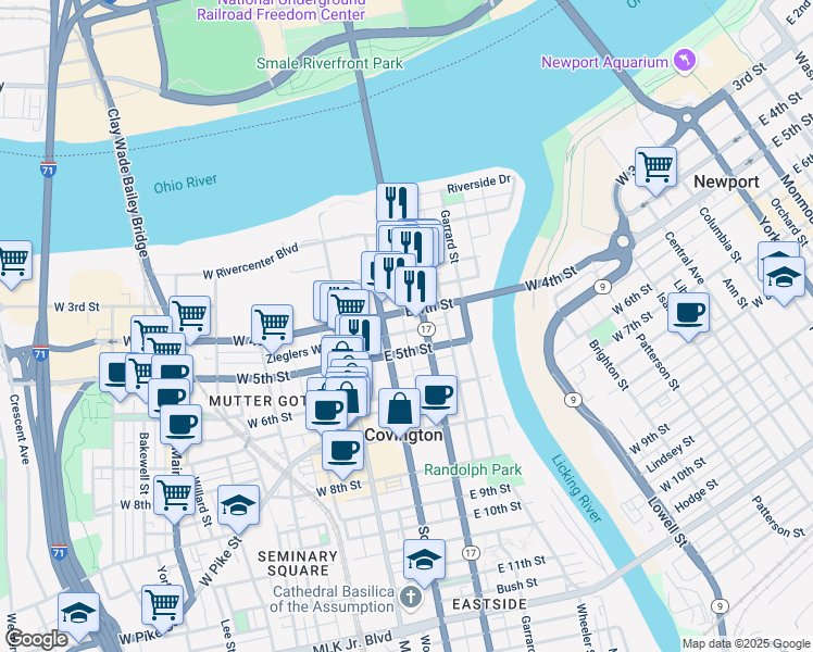 map of restaurants, bars, coffee shops, grocery stores, and more near 114 Legacy Way in Covington