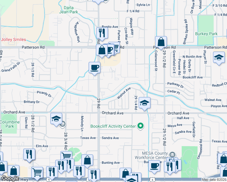 map of restaurants, bars, coffee shops, grocery stores, and more near 2929 Dawn Drive in Grand Junction